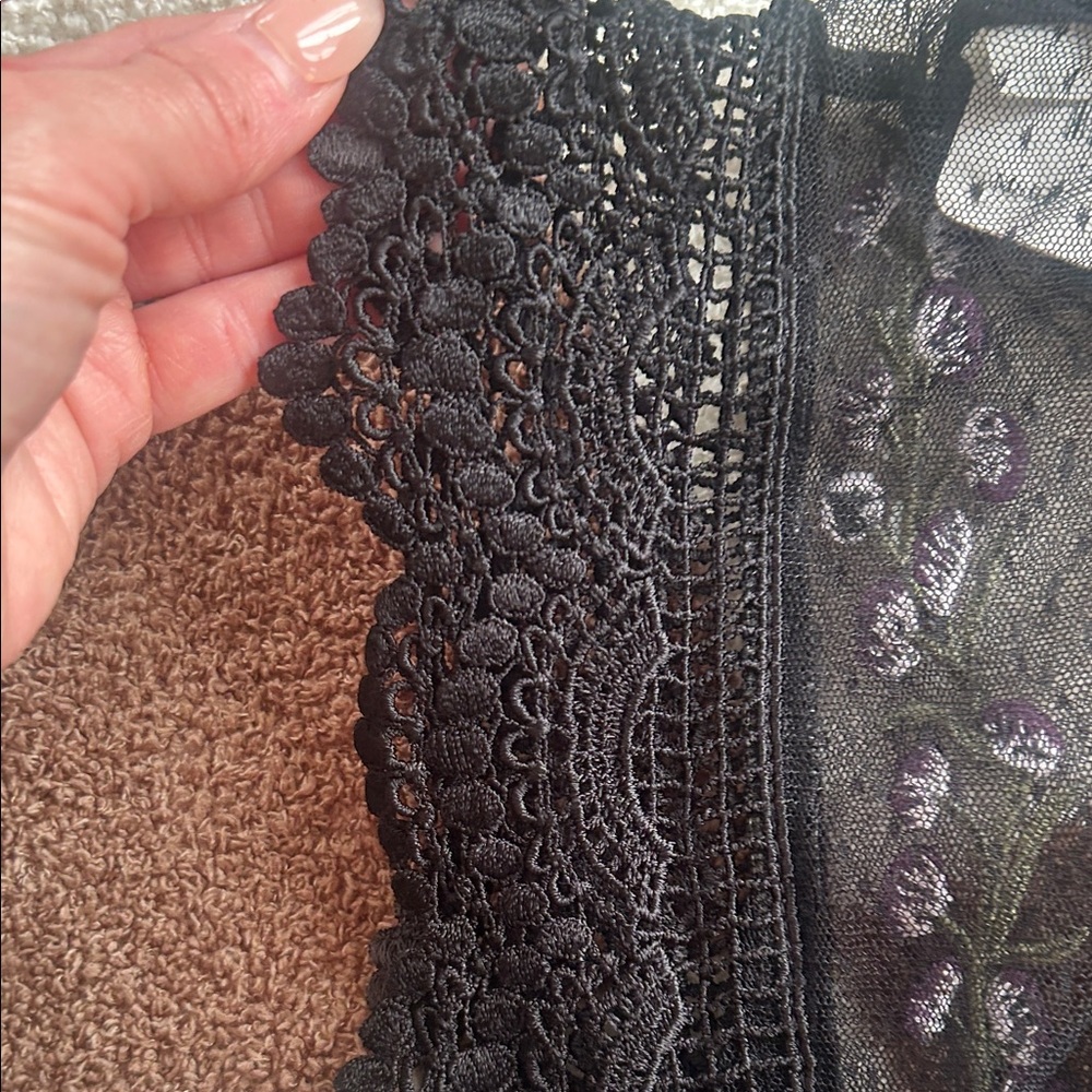 La Perla Black Lace Camisole with Yellow and Purple Floral Embroidery - Picture 6 of 6